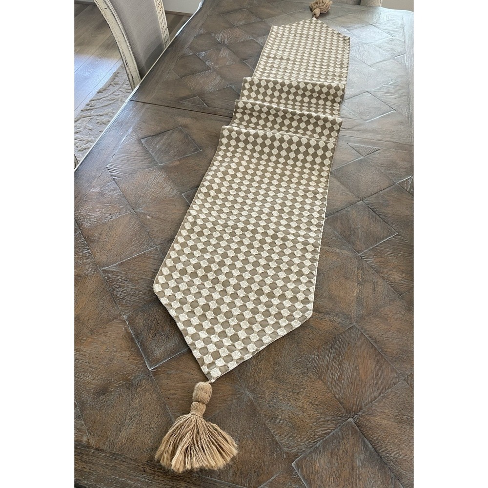 Pier One Farmhouse Boho Table Runner Cream & Beige Table Runner 13x70"